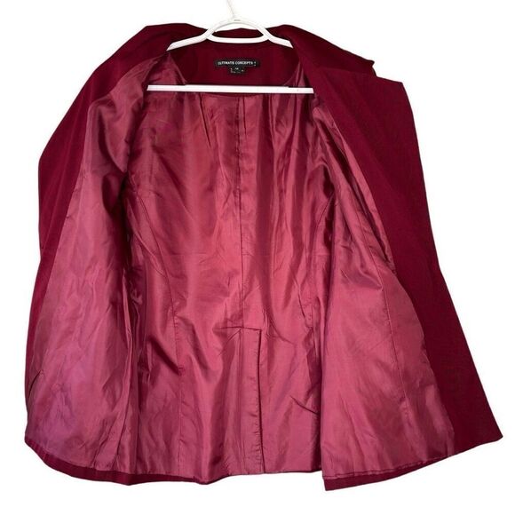 Maroon Red Wine One Button Pleater Blazer Pencil Skirt Suit Set Split Back Sz 12 - Picture 3 of 9